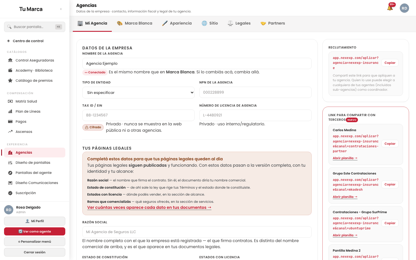 Tu agencia: los datos de la empresa y sus páginas legales